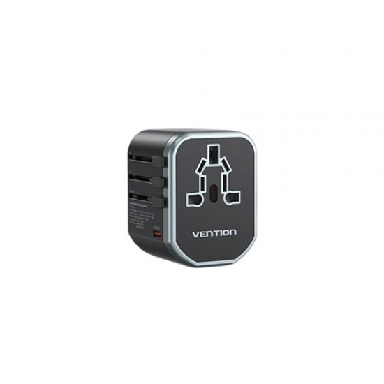 Adaptor universal de calatorie retea Vention, , 20W, PD 20W, QC 18W, , negru, 